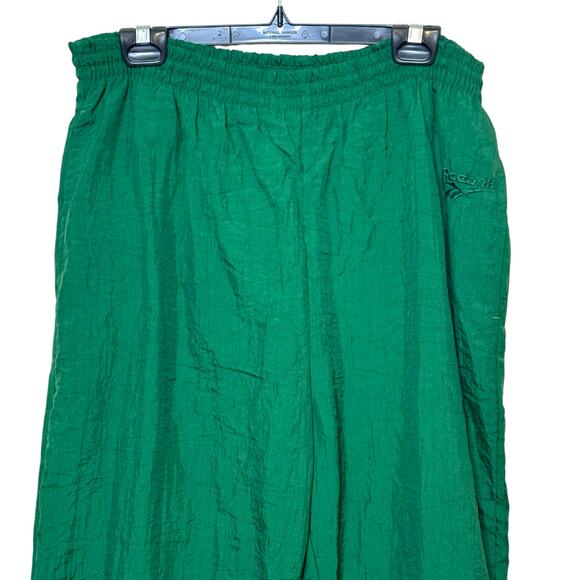 Vintage Reebok Size Large Green Tapered Leg Windbreaker Track Pants - Picture 2 of 7